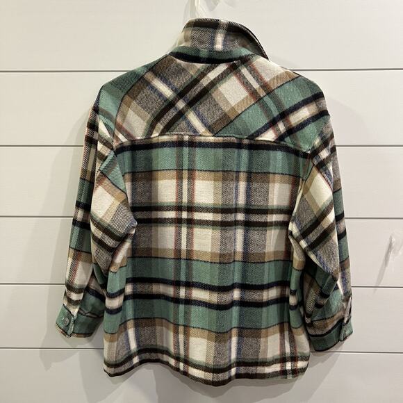 Zara Plaid Shacket Sz Med Green &Tan Front Button Jacket Cozy Pockets - Picture 5 of 6